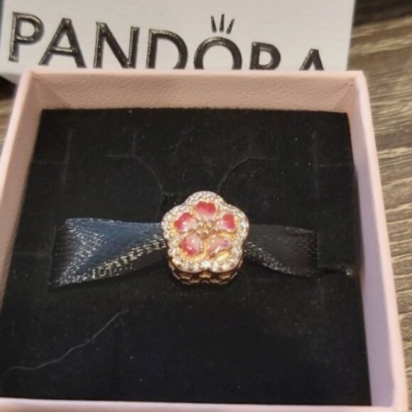 Auth PANDORA *Country Edition RARE* Pink Sparkling Peach Blossom Flower 788079CZ - Picture 9 of 11